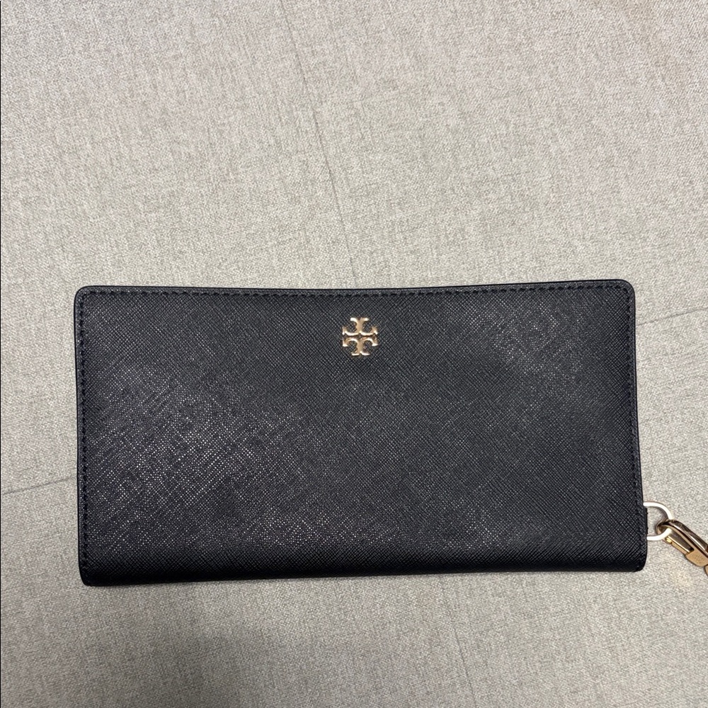 Tory Burch Black Clutch with Gold Emblem